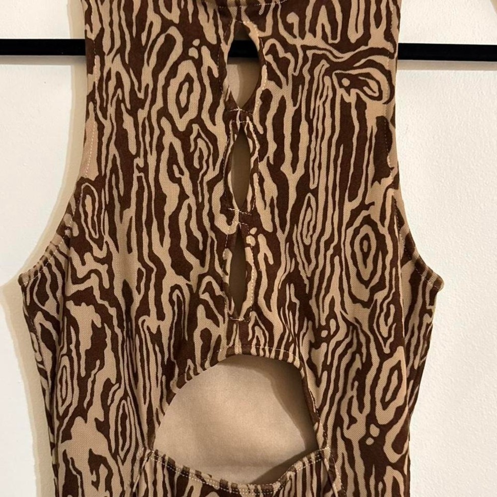 Motel Rocks Brown Woodgrain Cutout Bodycon Mini Dress Size S Y2K Festival